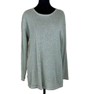 Hampton Point Sweater Womens Medium Sage Green Silk Blend Open Knit Pullover